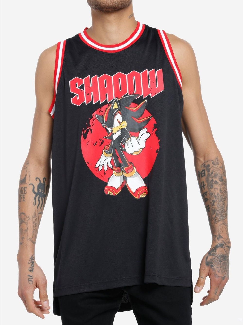 Hot Topic Black and Red Shadow Graphic Jersey Tank